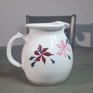 Studio Pottery Hand Thrown And Painted Floral Ceramic Pitcher